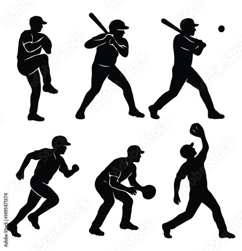 baseball players silhouette vector