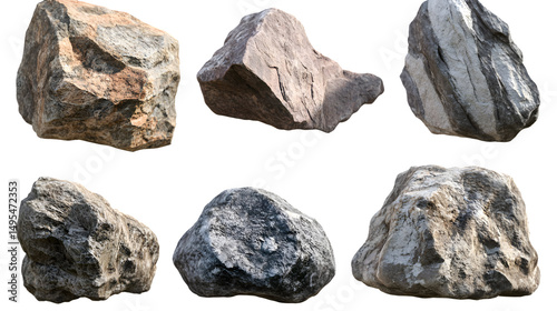 Big Rock Stones Collection Isolated on Transparent Background