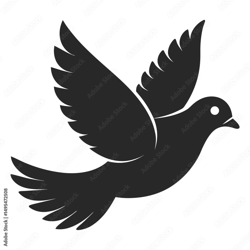 Fototapeta premium Dove In Flight Black Silhouette Vector Illustration Symbol Of Peace And Hope