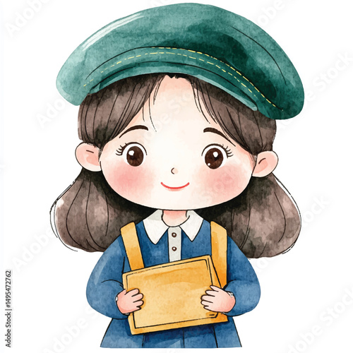 A girl banker simple cartoon