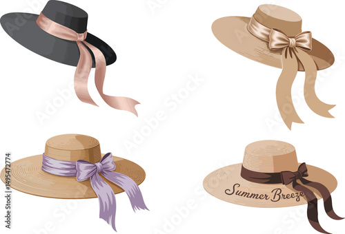 Stylish Summer Hat Vector Illustrations for Fashion and Travel