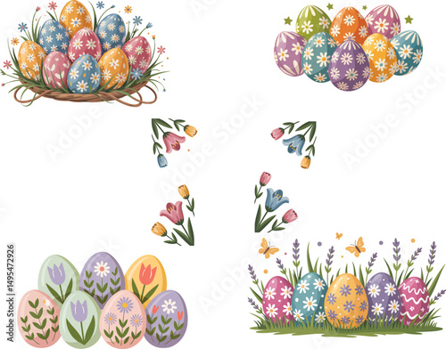 Colorful Easter Egg and Basket Vector Collection