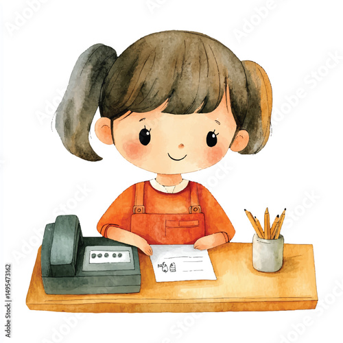 A girl banker simple cartoon