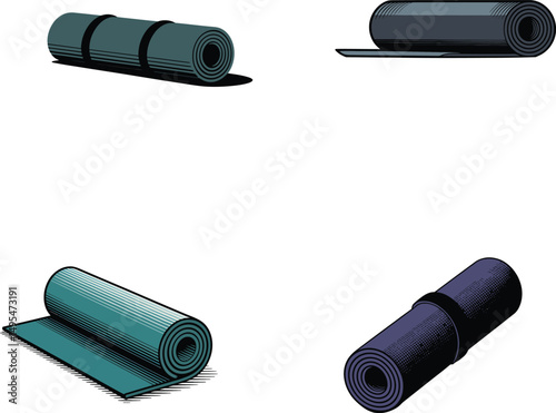 Rolled Yoga Mat Vector Illustrations