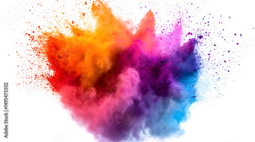 Vibrant Holi Color Powder Explosion Isolated on Transparent Background