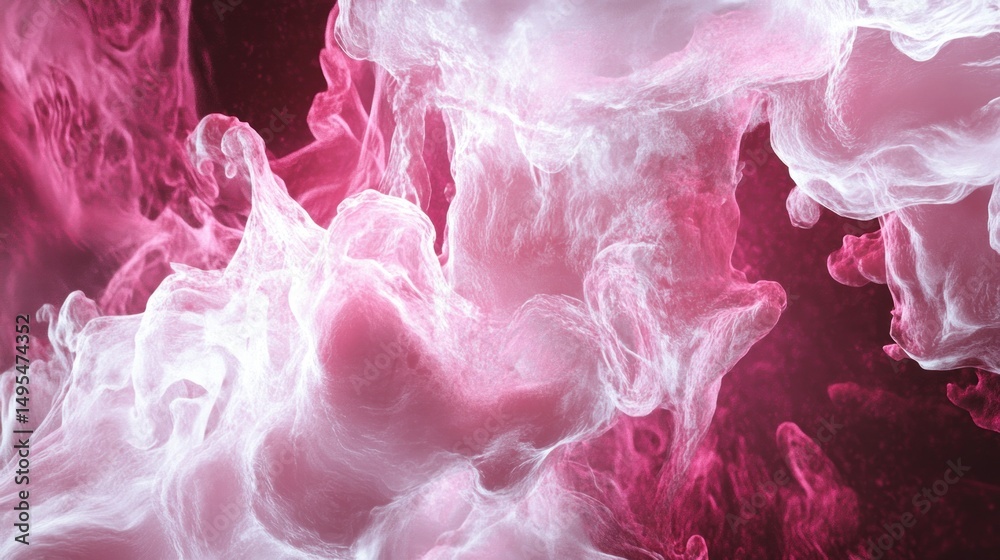 Fototapeta premium Pink and white ink swirling in dark water