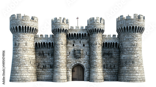Ancient Medieval Castle Fortress Isolated on Transparent Background