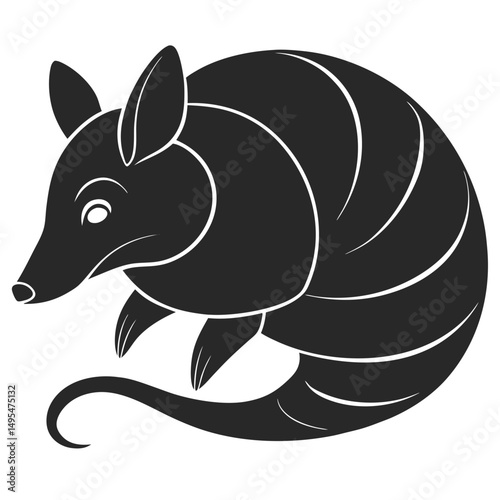 Armadillo Monochrome Vector Illustration Mammal With Bony Armor Shell Animal Graphic Design
