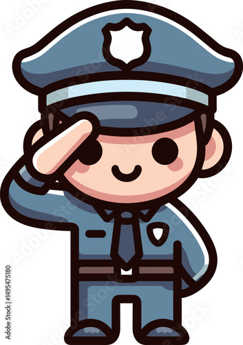 正面から見た敬礼している警察官のイラスト