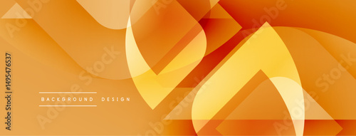 Abstract orange design features flowing shapes, triangles. Gradient hues create dynamic visual effect. Modern background element.