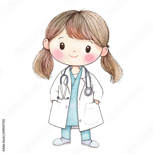 A girl doctor simple cartoon
