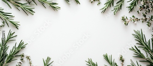 Herb frame rosemary and thyme on white