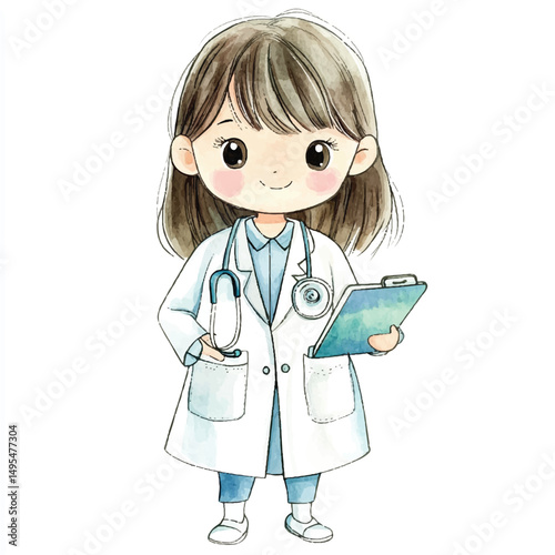 A girl doctor simple cartoon