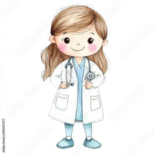 A girl doctor simple cartoon
