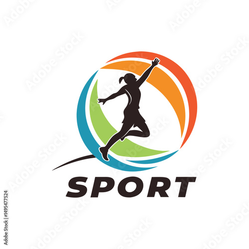 Dynamic Female Athlete Silhouette in Colorful Circular Design Sport Logo