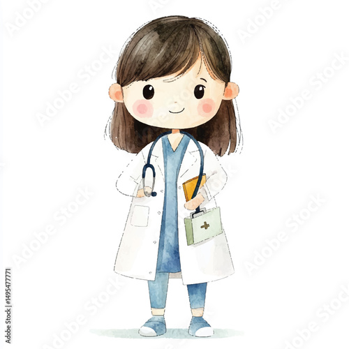 A girl doctor simple cartoon