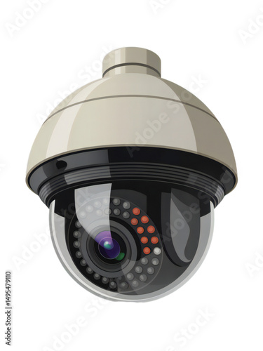 High Definition Dome Security Camera on Transparent Background