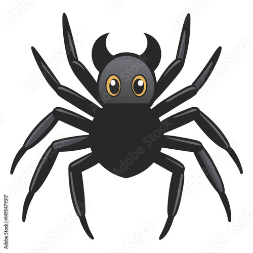 Cartoon Black Spider With Horns Vector Illustration For Halloween Design