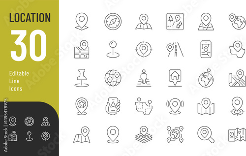 Location Line Editable Icons set. Vector illustration in modern thin line style of mark related icons: no pin, route, map, and more. Isolated on transparent background.
