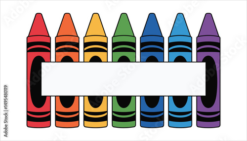 Crayon Label Frame SVG. Colorful School Supplies Banner for Kids and Teachers.