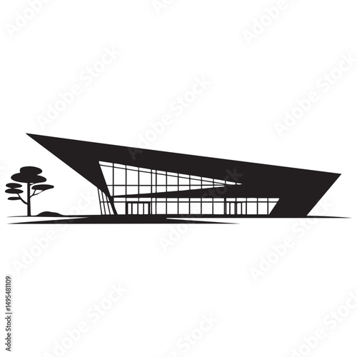 Modern conference center Vector black silhouette. with white background