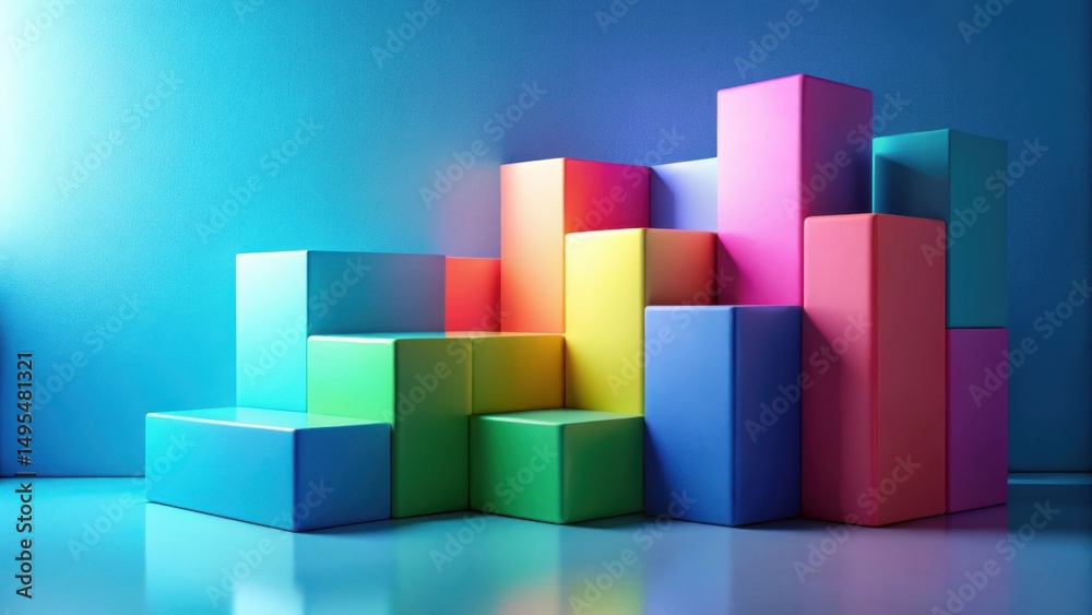 Fototapeta premium Abstract Colorful Block Structure Displaying Gradient Hues Against a Smooth Blue Background
