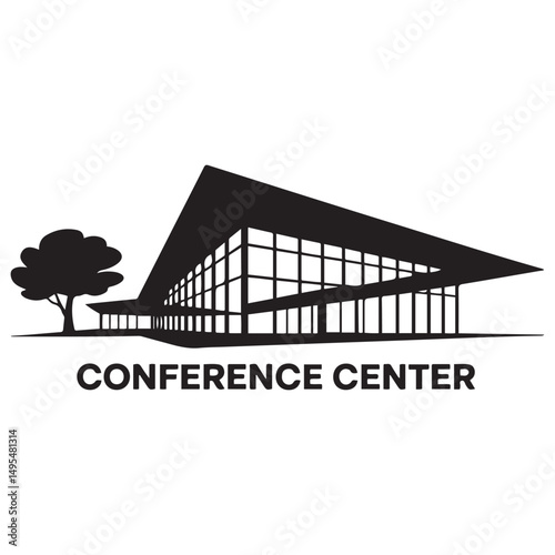 Modern conference center Vector black silhouette. with white background
