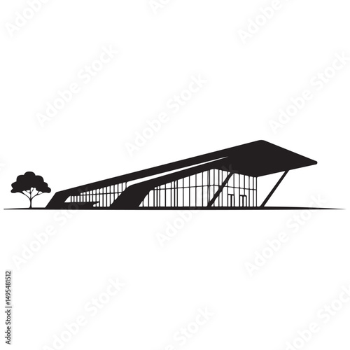 Modern conference center Vector black silhouette. with white background