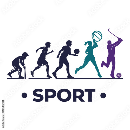 Evolution of Sports Silhouettes of Athletes Playing Various Sports
