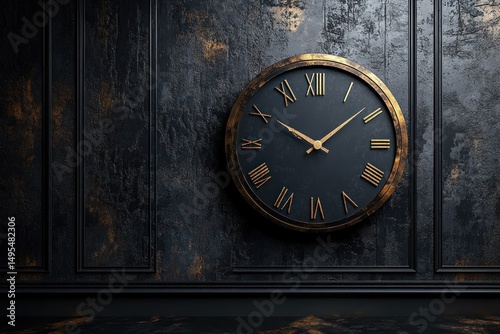 Wallpaper Mural Elegant Black Minimalist Timepiece on Deep Toned Wall Torontodigital.ca