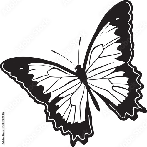 Elegant Butterfly Illustration: A graceful butterfly, wings outstretched in a delicate display of black and white artistry. The illustration embodies simplicity and beauty.