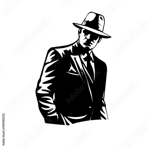 Mafia man in black and white silhouette