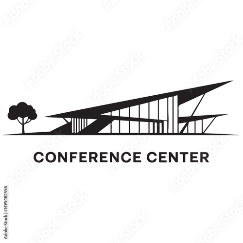 Modern conference center Vector black silhouette. with white background