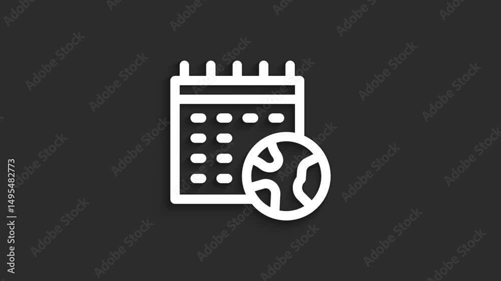Environment Calendar Lineal Icon Animation – 4K Black Background
