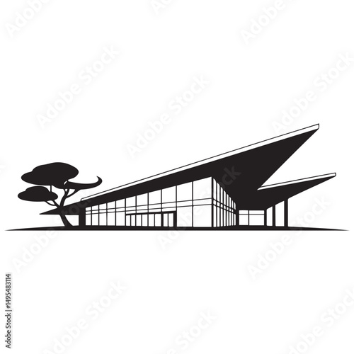 Modern conference center Vector black silhouette. with white background