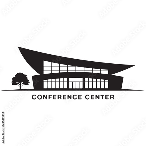Modern conference center Vector black silhouette. with white background