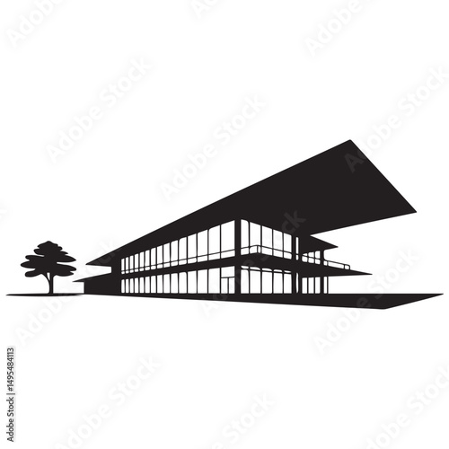 Modern conference center Vector black silhouette. with white background