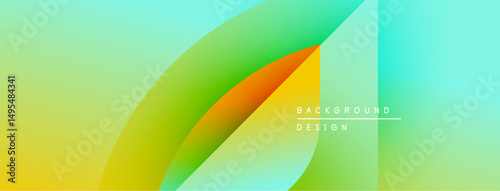 Abstract gradients blend yellow, green, orange hues. Overlapping shapes create dynamic visual texture. Minimal text reads background design.