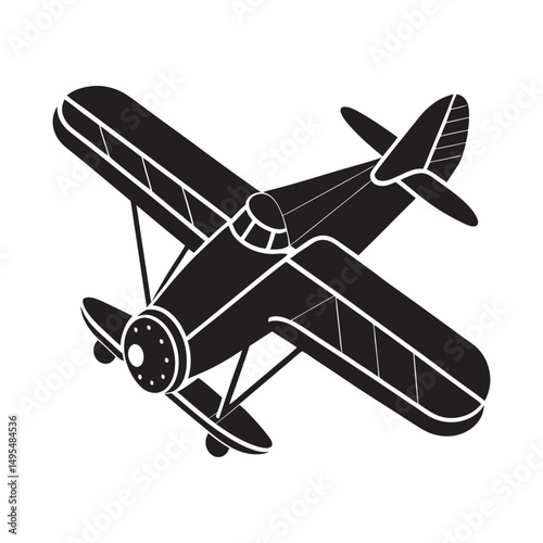 Flat and Minimal a vintage biplane silhouette icon vector illustration