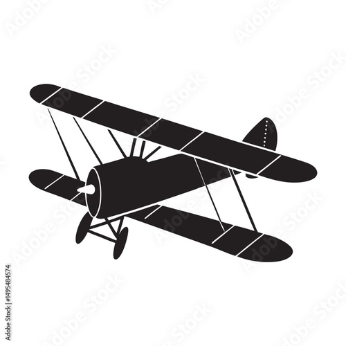Flat and Minimal a vintage biplane silhouette icon vector illustration