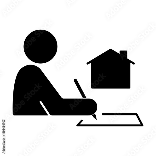 Person signing home purchase, loan, rent agreement icon