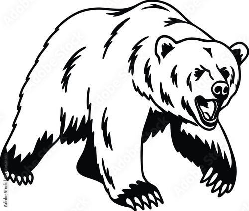 Majestic Bear Silhouette: A bold black and white illustration captures the strength and power of a bear in a striking artistic silhouette.