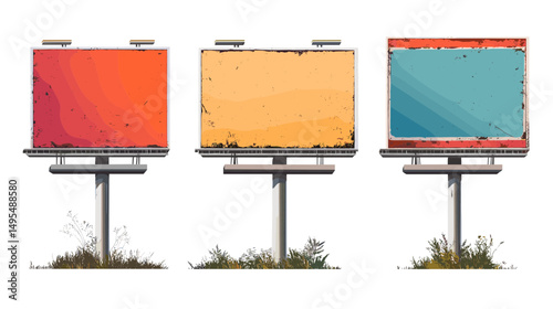 Three Empty Billboards with Vibrant Color Gradients Set Against an Urban Landscape