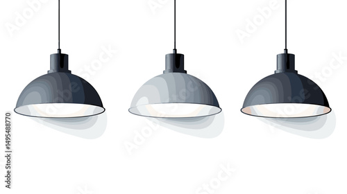 Three Modern Gray Pendant Lights Hanging Against a White Background in a Contemporary Setting