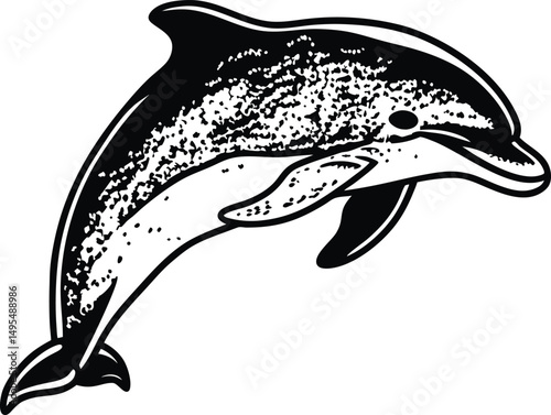 Dolphin in Action: A captivating illustration captures a sleek dolphin mid-leap, showcasing its graceful form and playful energy. Perfect for conveying the beauty of marine life.