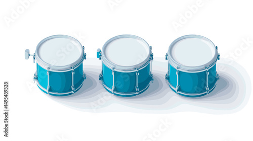 Three Vibrant Blue Drums Arranged In A Row Displaying Musical Creativity And Artistic Design