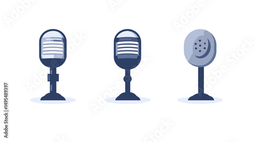 Three Vintage Style Microphones Displayed in a Digital Illustration on a White Background