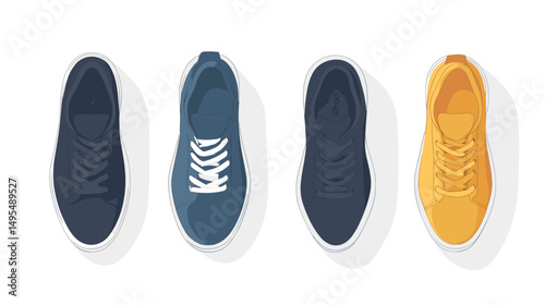 Top View of Colorful Sneakers in Various Shades on a Clean Background