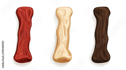 Variety Of Dog Chew Treats In Red, White, And Brown Colors Displayed On A White Background