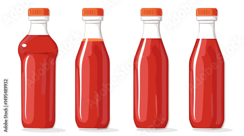 Variety of Ketchup Bottles in Different Shapes and Sizes with Bright Red Condiment inside